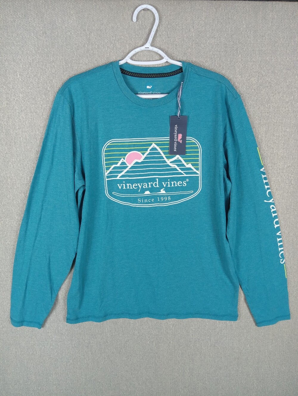 Vineyard Vines Long Sleeve Dunes Tee Mens Medium Teal Graphic Preppy Casual